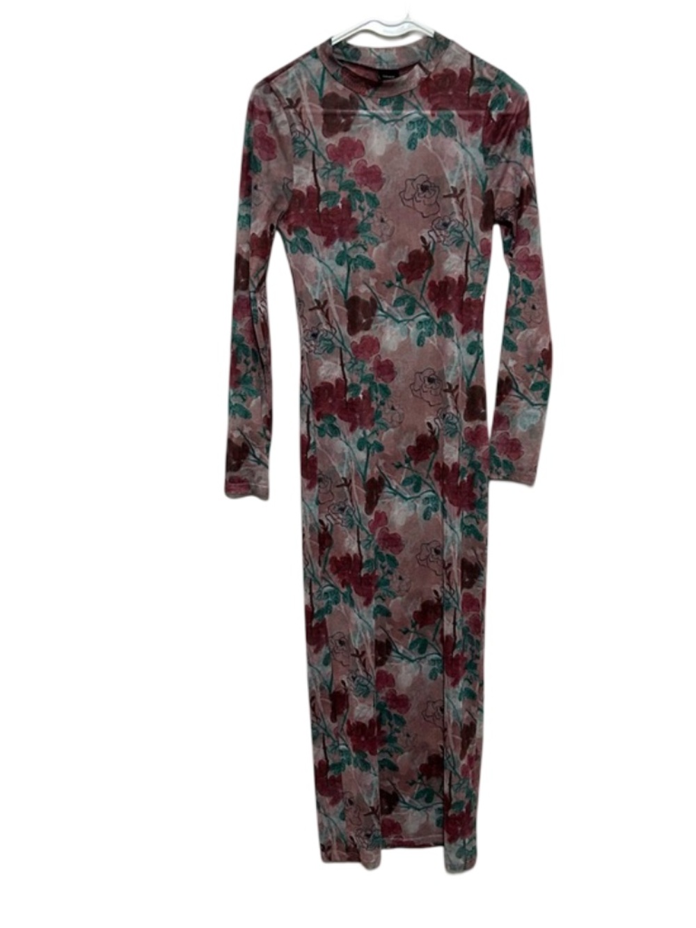 Floral Long Sleeve Y2K Sheer Maxi Dress Size Medium Blanc